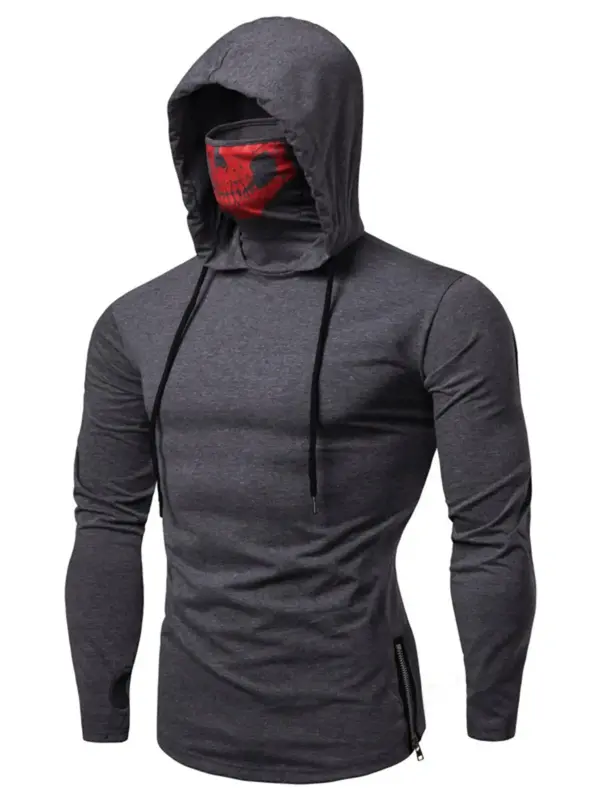 Men's Halloween Skull Graphic Solid Drawstring Hoodie, Casual Regular Fit Long Sleeve Hooded Sweatshirt for Daily Wear, Men'...