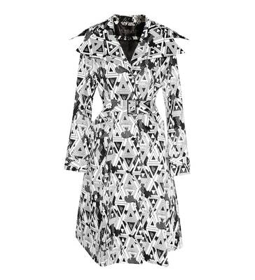 Amour Geometric Long Trench Coat | Size: Medium | Color: Black/White