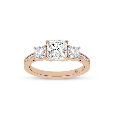 Sydney Three Stone Quarter Coverage Princess Cut Lab Diamond Engagement Ring | 18K Rose Gold 4 CT. TW.