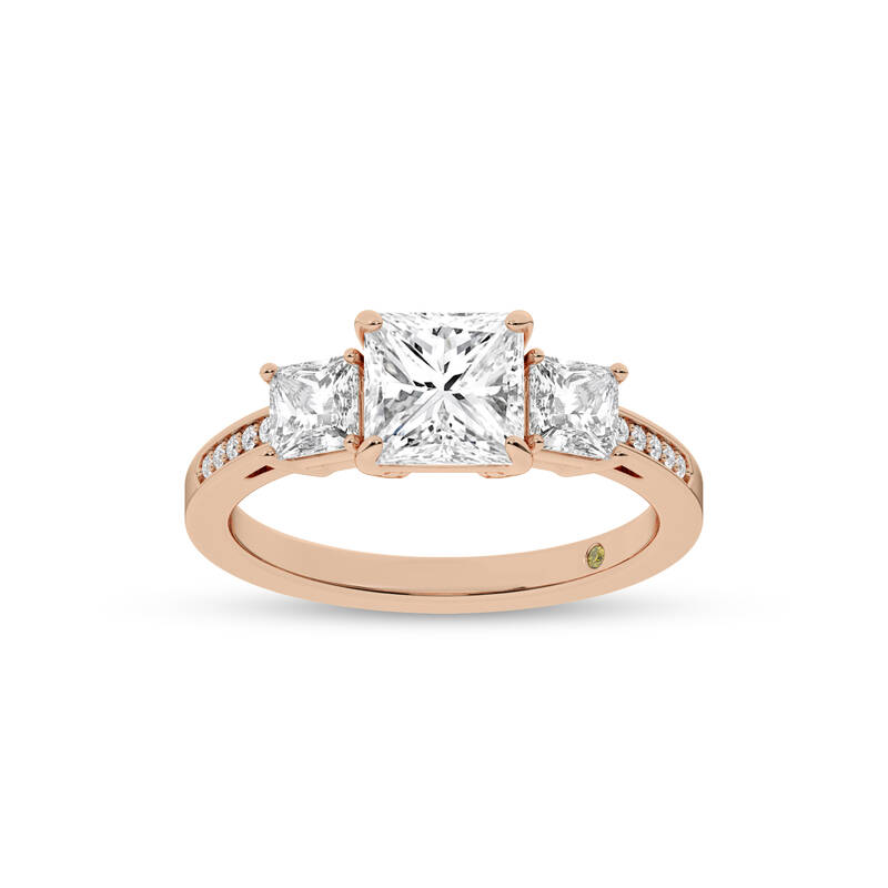 Sydney Three Stone Quarter Coverage Princess Cut Lab Diamond Engagement Ring | 18K Rose Gold 4 CT. TW.