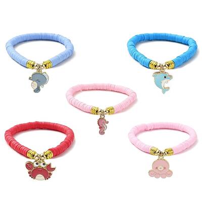 Polymer Clay Heishi Surfer Stretch Bracelet