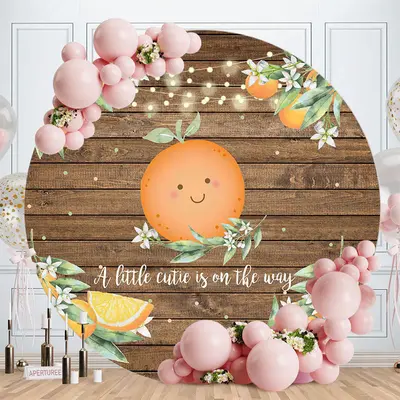 Aperturee Circle Cute Orange Wood Baby Shower Backdrop