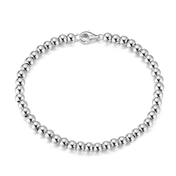 Rhodium Plated 925 Sterling Silver Round Ball Chain Bracelets