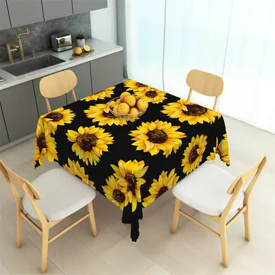 Big Yellow Sunflowers Black Repeat Square Tablecloth - Aperturee
