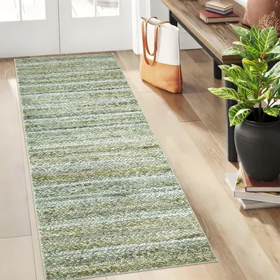 Garvee Modern Green Camel 2x6 Area Rug Washable Runner Rug, Non Slip Kitchen Runner Rug Low Pile Bath Rug Green Rug Non Shedd...