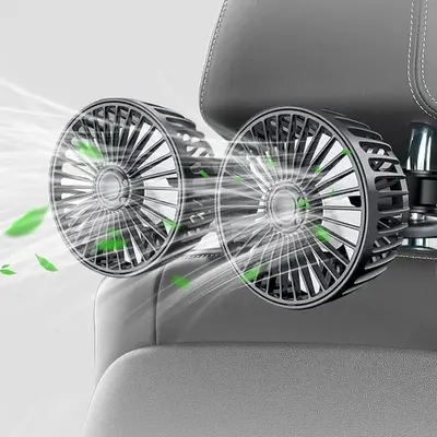 Car Double-head Electric Fan, USB Powered Car Rear Seat Air Circulation Fan with 360 Degree Adjustable Clip, Suitable for All...