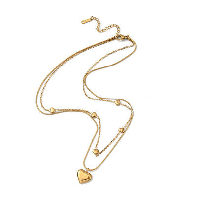 304 Stainless Steel Cable & Round Snake Chains Double Layer Necklace