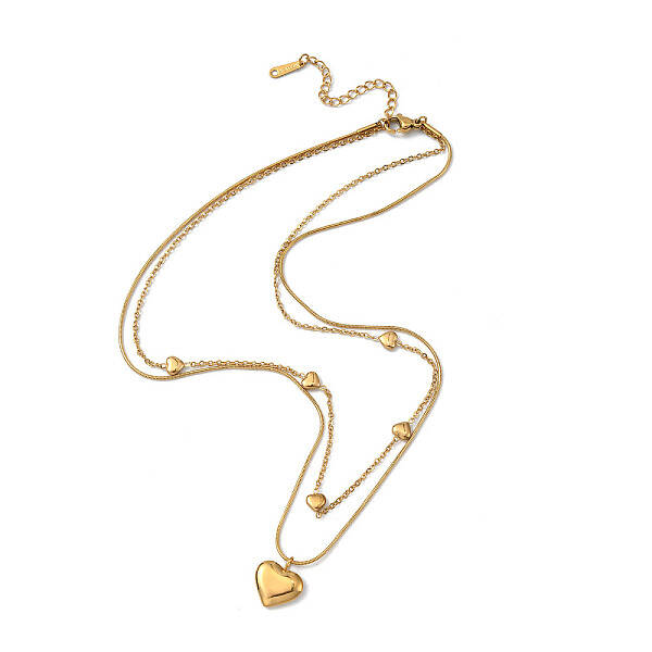 304 Stainless Steel Cable & Round Snake Chains Double Layer Necklace