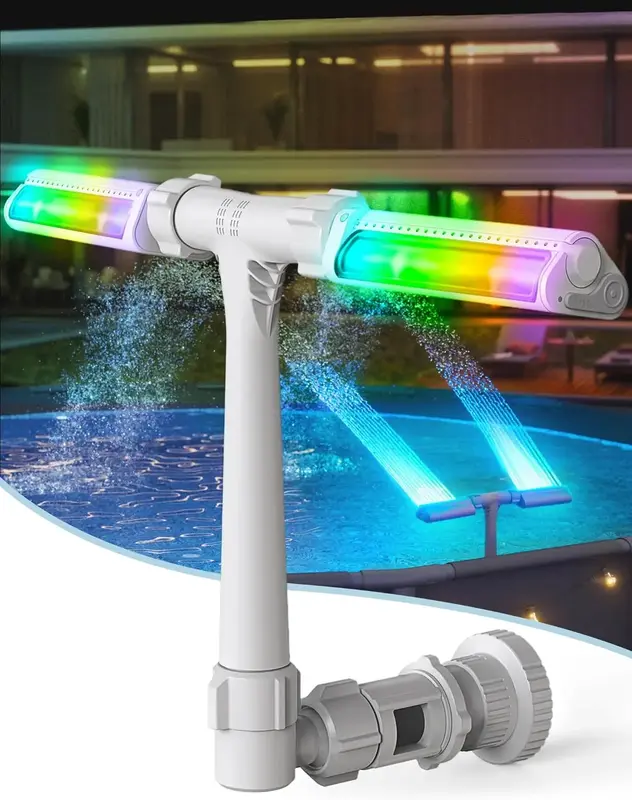 PoolHacker Pool Fountain with Light Set - 7 Colors, 4 Lighting Modes, Dual Spray Pool Sprinkler Lights