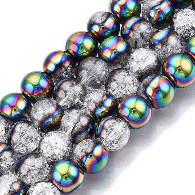 Electroplated Crackle Glass Beads Strands