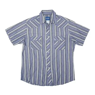 WRANGLER Shirt Blue Striped Short Sleeve Mens XL