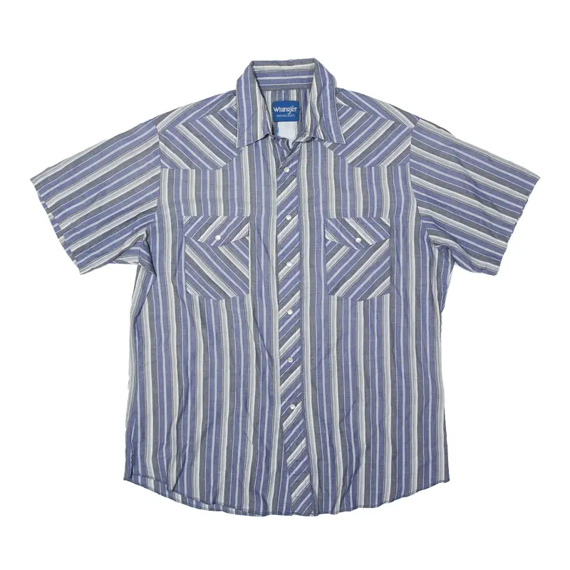 WRANGLER Shirt Blue Striped Short Sleeve Mens XL
