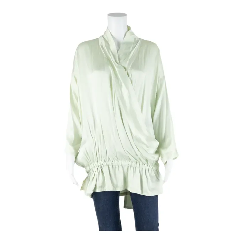 BELIZE Womens Top Green V-Neck 3/4 Sleeve Silk L