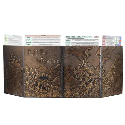 DND Dungeon Master Screen Faux Leather Embossed Dragon & Mimic, Four-Panel with Pockets DM Screen for Dungeons and Dragon, Pa...