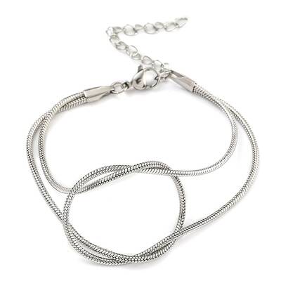 Non-Tarnish 304 Stainless Steel 2-Strand Round Snake Chain Bracelets