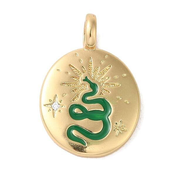 Brass Micro Pave Clear Cubic Zirconia with Enamel Pendants