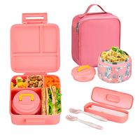 Household Essentials Kids Leakproof Insulated Lunchbox with Cutlery & Insulated Bag, 1 Count Portable Cartoon Pattern Plastic...