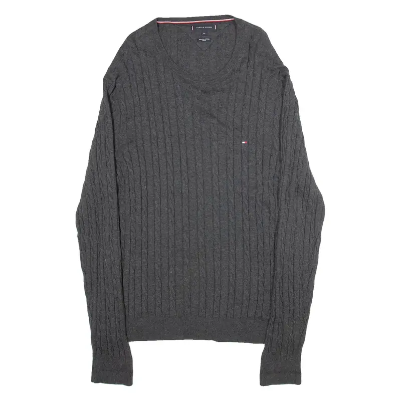 TOMMY HILFIGER Premium Cotton Wool Womens Patterned Jumper Grey Wool 2XL