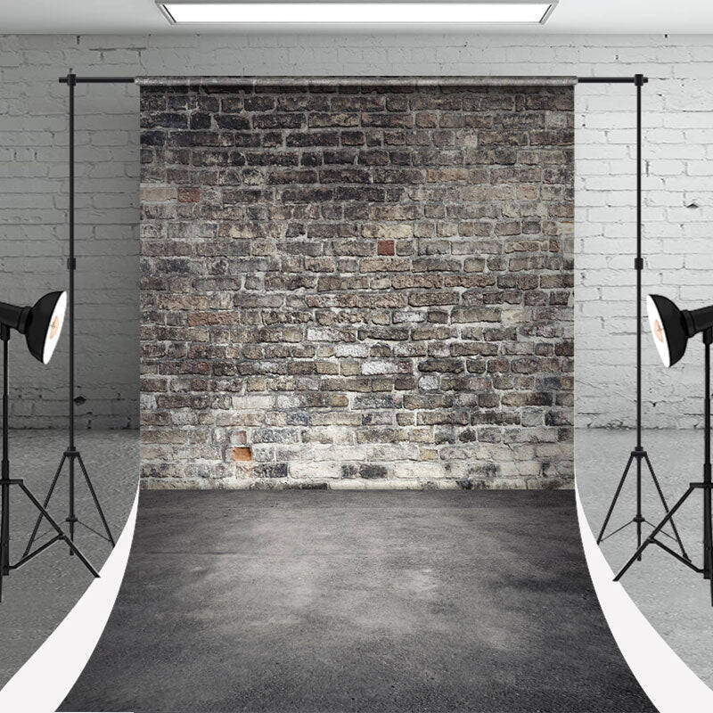 Grey Brick Wall Abstract Ground Photo Sweep Backdrop - Aperturee