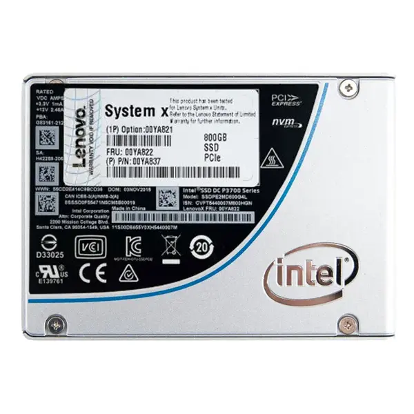 00YA822 IBM 800GB Multi-Level Cell PCI Express NVMe 3.0 x4 Hot Swappable U.2 2.5-Inch Solid State Drive