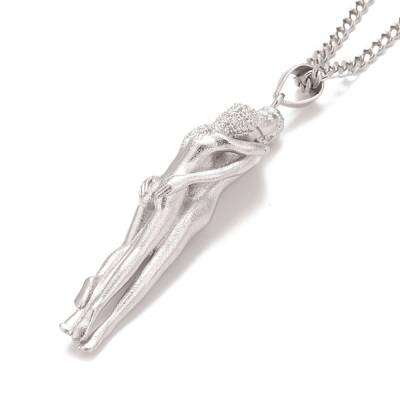 Brass Human Hug Pendant Necklace with 201 Stainless Steel Curb Chains for Women