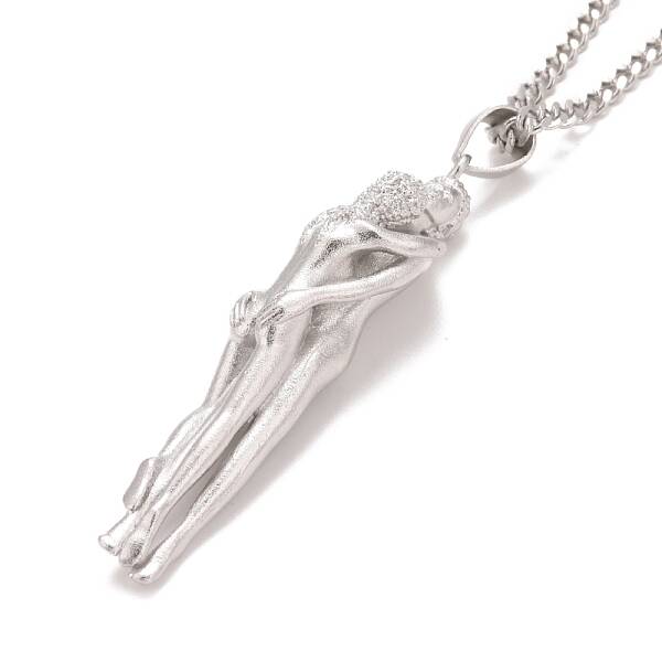 Brass Human Hug Pendant Necklace with 201 Stainless Steel Curb Chains for Women