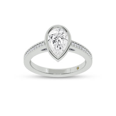 Lyra Pavé Set Half Coverage Bezel Pear Shape Lab Grown Diamond Engagement Ring | 14K White Gold 2 5/8 CT. TW.