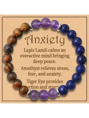 Lapis Lazuli & Amethyst & Tiger Eye Trio Bracelet, Anxiety Relief Bracelet, Grounding Crystal Jewelry for Deep Peace & Mental...