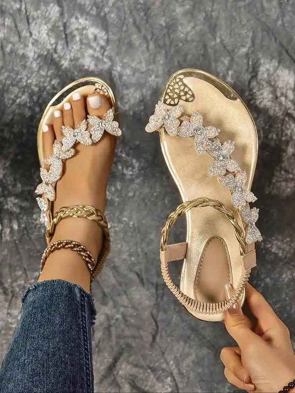 Women's Fashionable Butterfly Decorated Slide Sandals, Casual Comfortable Flat Sandals for Summer, Lightweight Breathable Sho...
