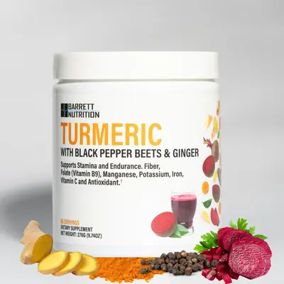 TURMERIC with black pepper, beets and ginger. Rich in folate (Vitamin 9), Potassium and Iron, Supports Energy & Endurance, Re...