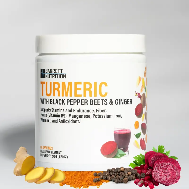 TURMERIC with black pepper, beets and ginger. Rich in folate (Vitamin 9), Potassium and Iron, Supports Energy & Endurance, Re...