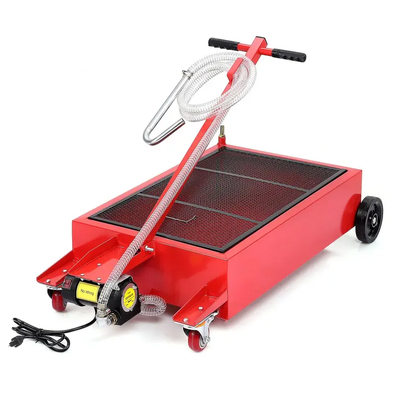 Garvee 20 Gallon Electric Oil Drain Pan with 110V Pump & 8 Ft Hose, Low Profile & T Folding Handle Oil Drain Cart for Truck, ...
