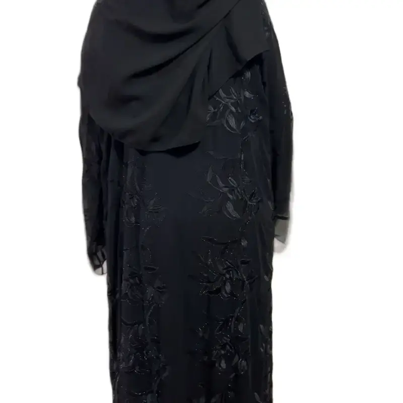 Single Shafon Abaya - Black Abaya with Shafon Overlay as shown in the Image