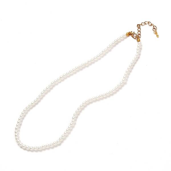 Vintage Painted Round Glass Pearl Beaded Necklace for Girl Women Mother