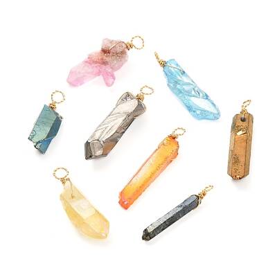 Electroplated Natural Quartz Crystal Pendants