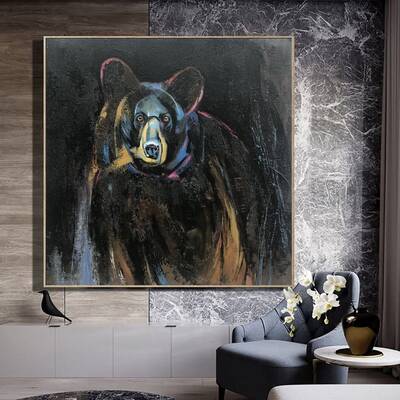 Grizzly Bear Abstract Painting Large Bear Painting Animal Art Canvas Painting Dark Canvas Art Black Painting Wall Art Modern ...