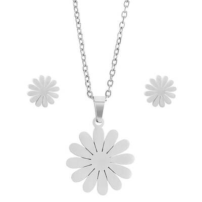316 Surgical Stainless Steel Daisy Stud Earrings and Pendant Necklace