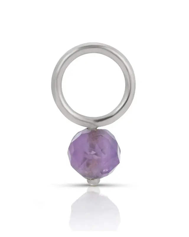 14K Fine One Love Birthstone Charms | Month/Gemstone: February - Amethyst | Metal Color: Solid White Gold
