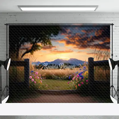 Aperturee Blurry Sunset Sky Floral Trees Natural Scene Backdrop, 3X2FT(1MX0.6M), 14 USD, spring backdrops, ENHD1J86-M