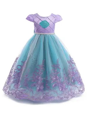 Contrast Mesh Big Bow Decor Embroidery Tutu Dress, Mermaid Costume for Girls, Kids Clothes for Cosplay Party