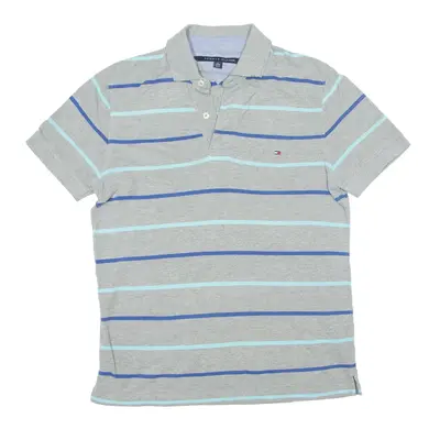 TOMMY HILFIGER Polo Shirt Grey Striped Short Sleeve Mens XS