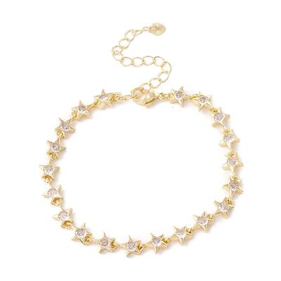 Clear Cubic Zirconia Star Link Chains Bracelet