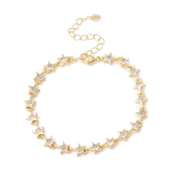 Clear Cubic Zirconia Star Link Chains Bracelet