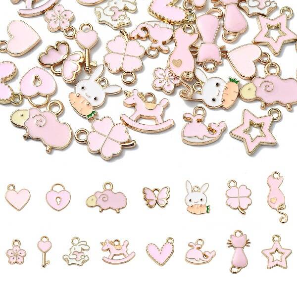 30Pcs 15 Styles Alloy Enamel Pendants