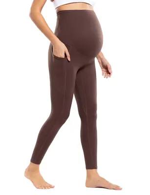 POSHDIVAH Women's Maternity Workout Nakedlux Leggings with Pockets Over The Belly Pregnancy Soft Activewear Yoga Pants tik sh...
