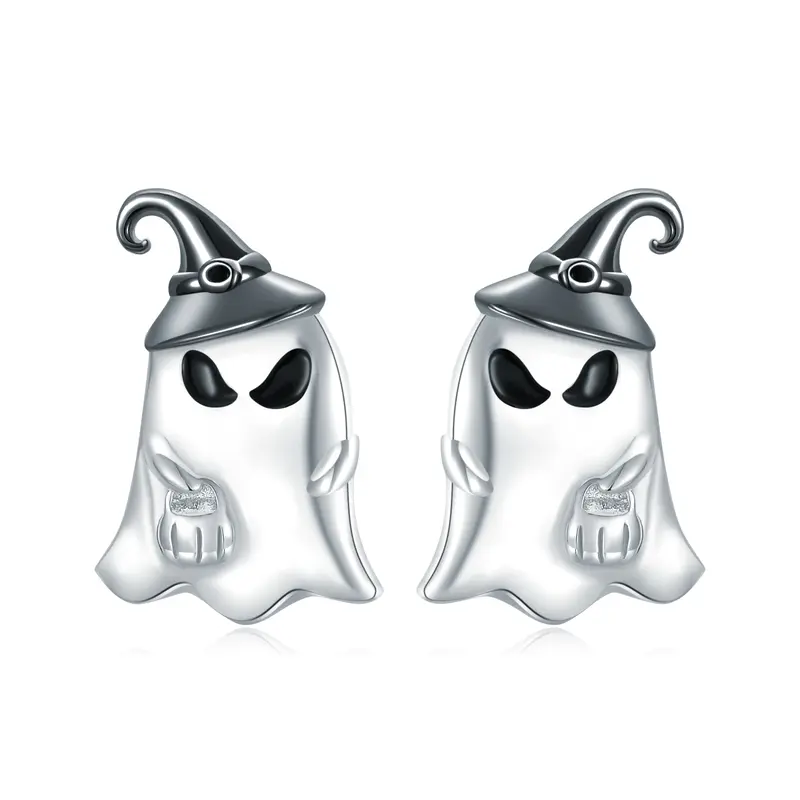 Sterling Silver Two-tone Skeleton Stud Earrings