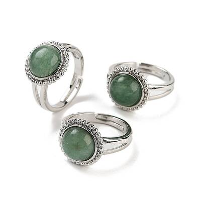 Natural Green Aventurine Round Adjustable Rings