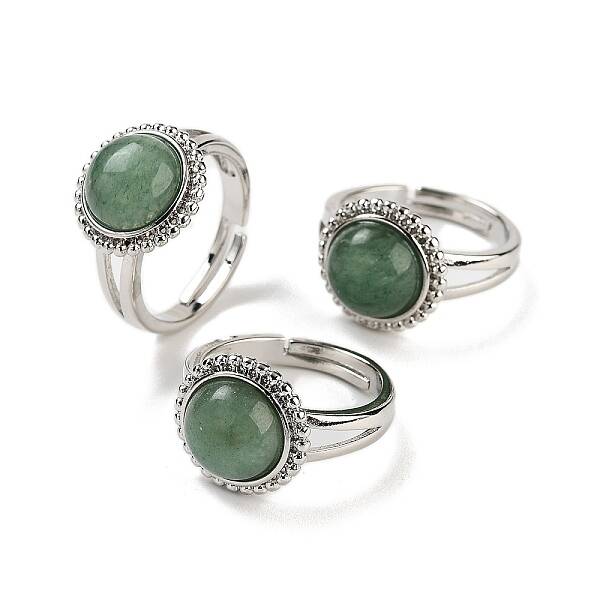 Natural Green Aventurine Round Adjustable Rings