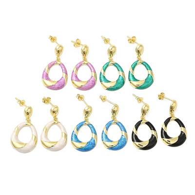 Enamel Teardrop Dangle Stud Earrings