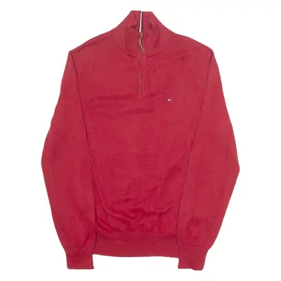 TOMMY HILFIGER Mens Jumper Red 1/4 Zip Tight Knit XL